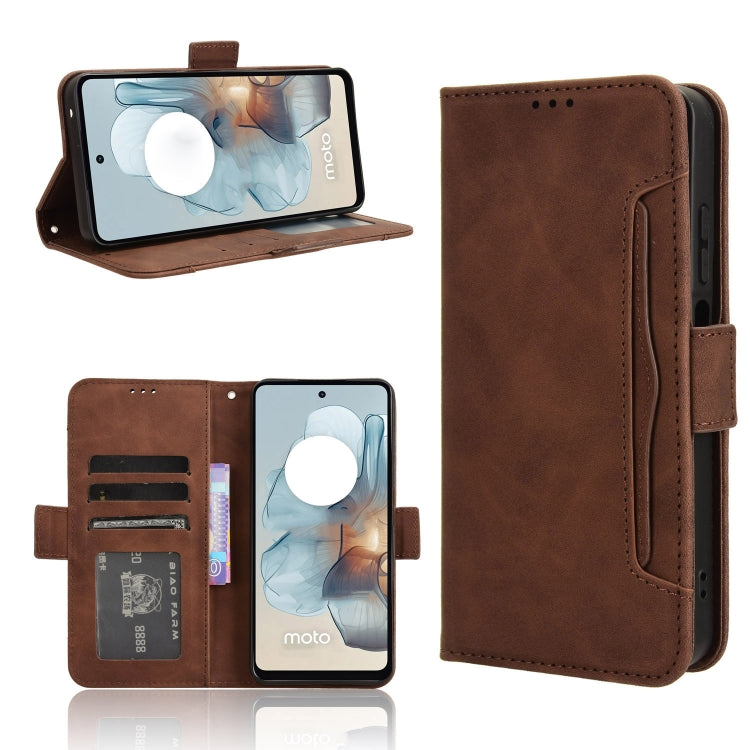 For Motorola Moto G34 5G Skin Feel Calf Texture Card Slots Leather Phone Case(Brown) - Motorola Cases by buy2fix | Online Shopping UK | buy2fix