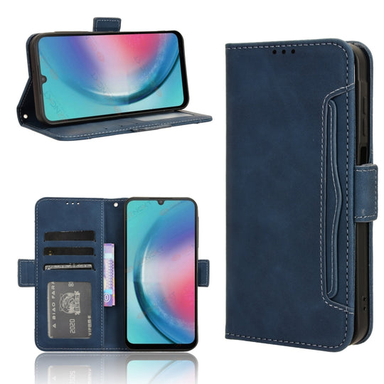 For Samsung Galaxy A25 5G Global Skin Feel Calf Texture Card Slots Leather Phone Case(Blue)