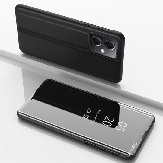For Redmi Note 12 4G Global Plated Mirror Horizontal Flip Leather Phone Case with Holder(Black)