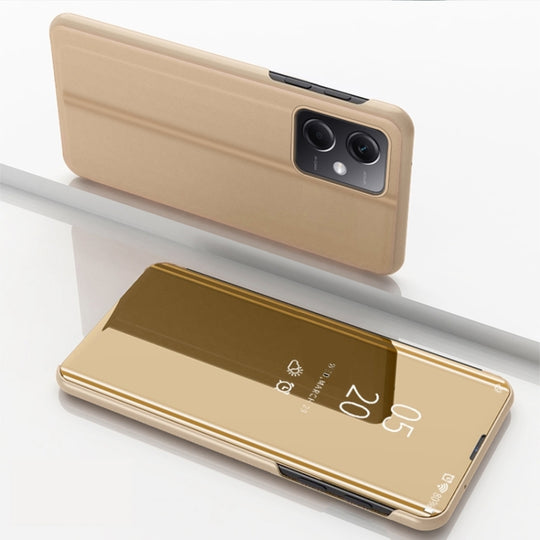 For Redmi Note 12 4G Global Plated Mirror Horizontal Flip Leather Phone Case with Holder(Gold)