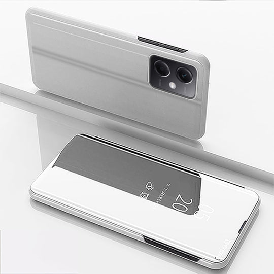 For Redmi Note 12 4G Global Plated Mirror Horizontal Flip Leather Phone Case with Holder(Silver)
