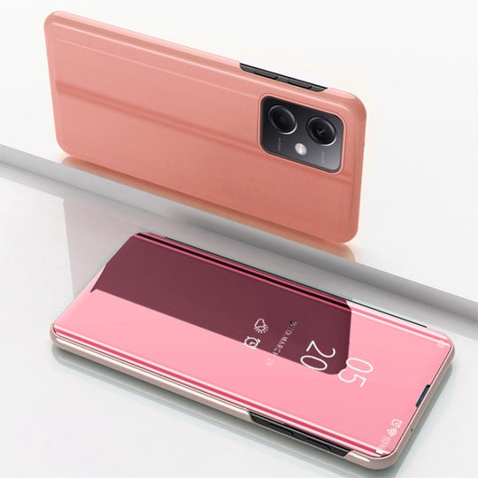 For Redmi Note 12 4G Global Plated Mirror Horizontal Flip Leather Phone Case with Holder(Rose Gold)