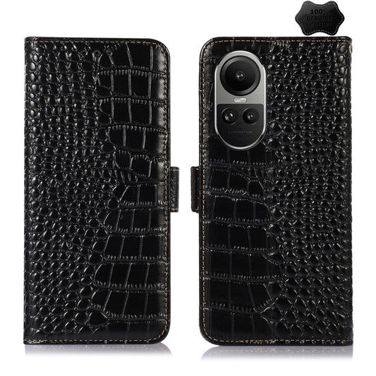 For OPPO Reno10 5G / 10 Pro 5G Global Crocodile Top Layer Cowhide Leather Phone Case(Black) - OPPO Cases by buy2fix | Online Shopping UK | buy2fix