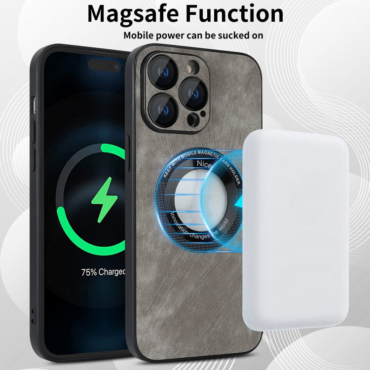 For iPhone 12 Skin Feel Leather MagSafe Magnetic Phone Case(Grey) by buy2fix