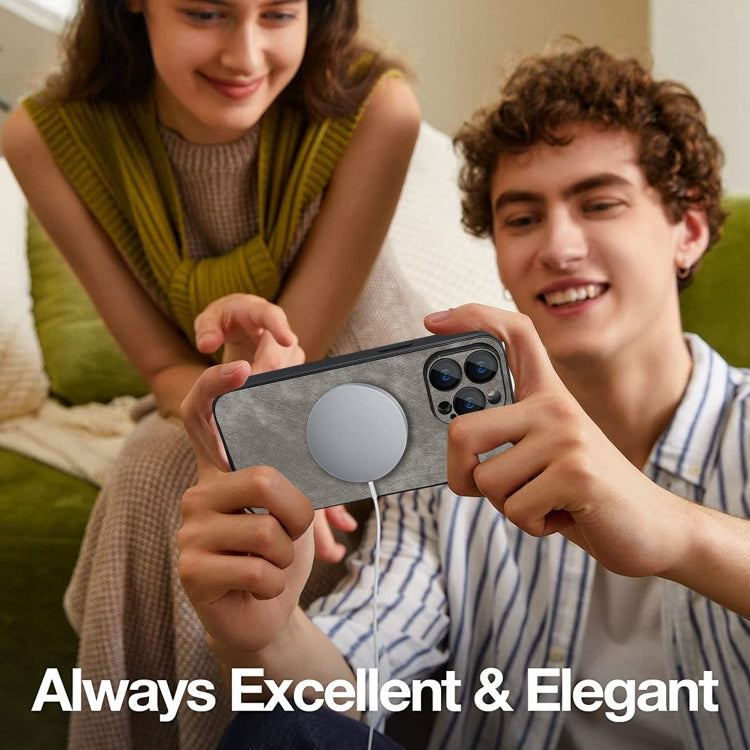 For iPhone 12 Skin Feel Leather MagSafe Magnetic Phone Case(Grey) by buy2fix