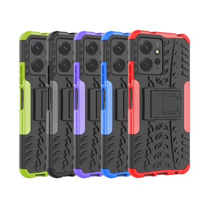 For Xiaomi Redmi Note 12 4G Global Tire Texture TPU + PC Phone Case with Holder(Red) - Xiaomi Cases by buy2fix | Online Shopping UK | buy2fix