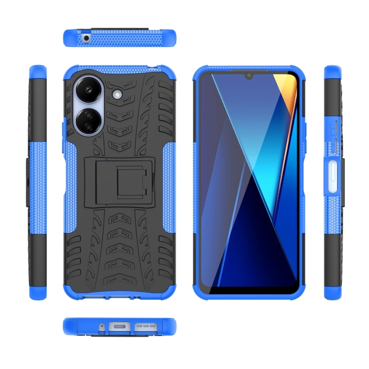 For Xiaomi Redmi 13C 4G Tire Texture TPU + PC Phone Case with Holder(Blue) - 13C Cases by buy2fix | Online Shopping UK | buy2fix