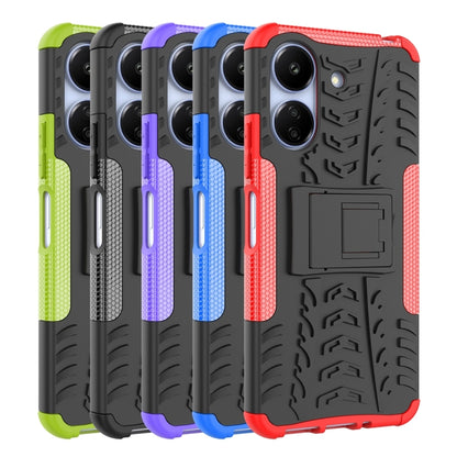 For Xiaomi Redmi 13C 4G Tire Texture TPU + PC Phone Case with Holder(Blue) - 13C Cases by buy2fix | Online Shopping UK | buy2fix