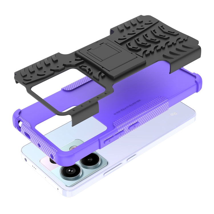 For Xiaomi Redmi Note 13 Pro 5G Global Tire Texture TPU + PC Phone Case with Holder(Purple) - Note 13 Pro Cases by buy2fix | Online Shopping UK | buy2fix