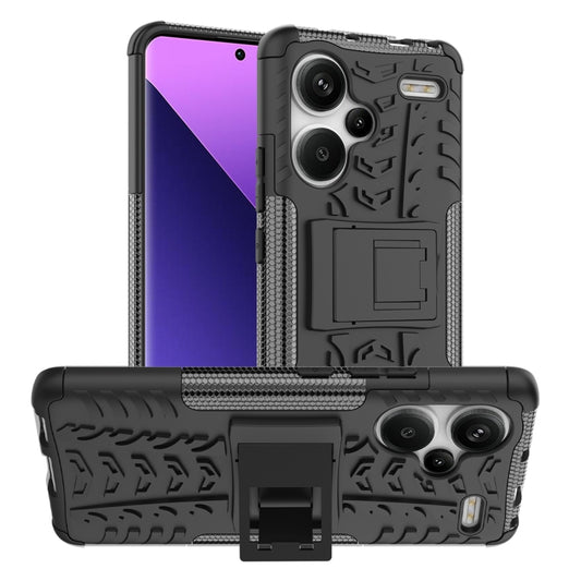 For Xiaomi Redmi Note 13 Pro+ 5G Tire Texture TPU + PC Phone Case with Holder(Black) - Note 13 Pro+ Cases by buy2fix | Online Shopping UK | buy2fix