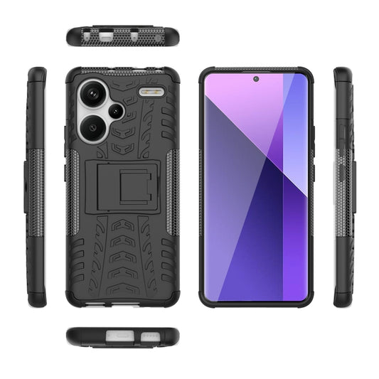 For Xiaomi Redmi Note 13 Pro+ 5G Tire Texture TPU + PC Phone Case with Holder(Black) by buy2fix
