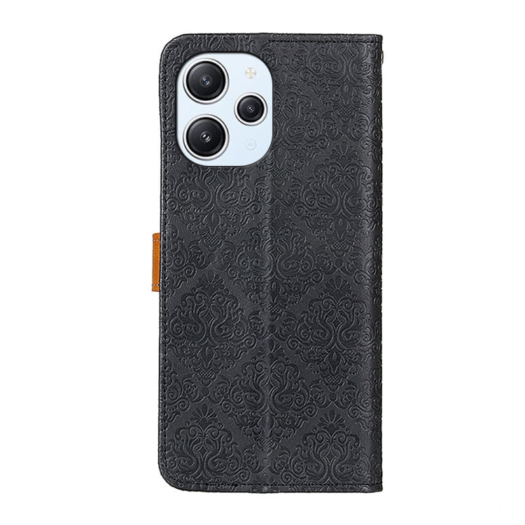 For Xiaomi Redmi 12 4G European Floral Embossed Leather Phone Case(Black) by buy2fix