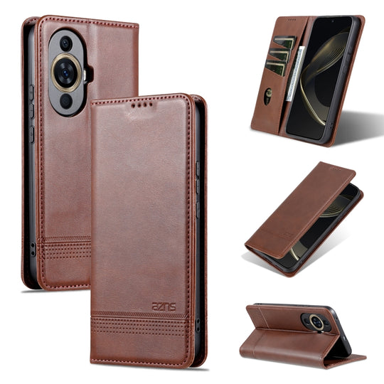 For Huawei Nova 11 AZNS Magnetic Calf Texture Flip Leather Phone Case(Dark Brown)