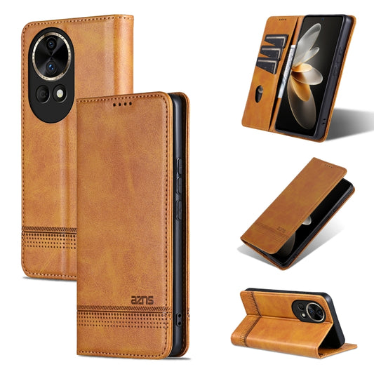 For Huawei nova 12 Pro AZNS Magnetic Calf Texture Flip Leather Phone Case(Light Brown) - Huawei Cases by AZNS | Online Shopping UK | buy2fix