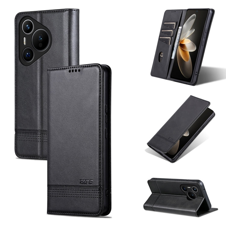 For Huawei Pura 70 Fine Hole AZNS Magnetic Calf Texture Flip Leather Phone Case(Black) - Huawei Cases by AZNS | Online Shopping UK | buy2fix