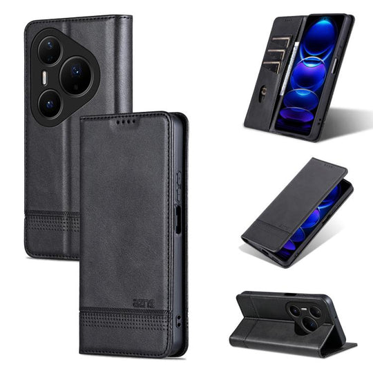 For Huawei Pura 80 Ultra 5G AZNS Magnetic Calf Texture Flip Leather Phone Case(Black)