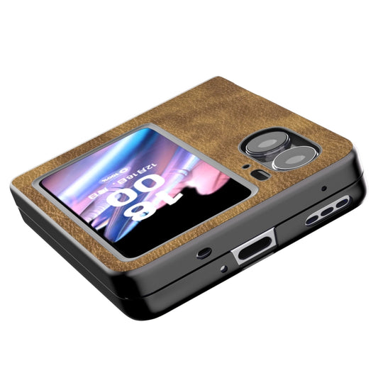 For OPPO Find N2 Flip ABEEL Retro Litchi Texture PU Phone Case(Brown) by buy2fix