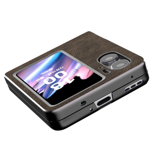 For OPPO Find N2 Flip ABEEL Dream Litchi Texture PU Phone Case(Khaki) by buy2fix