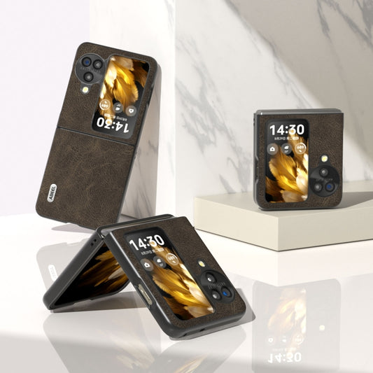 For OPPO Find N3 Flip ABEEL Dream Litchi Texture PU Phone Case(Khaki) by buy2fix