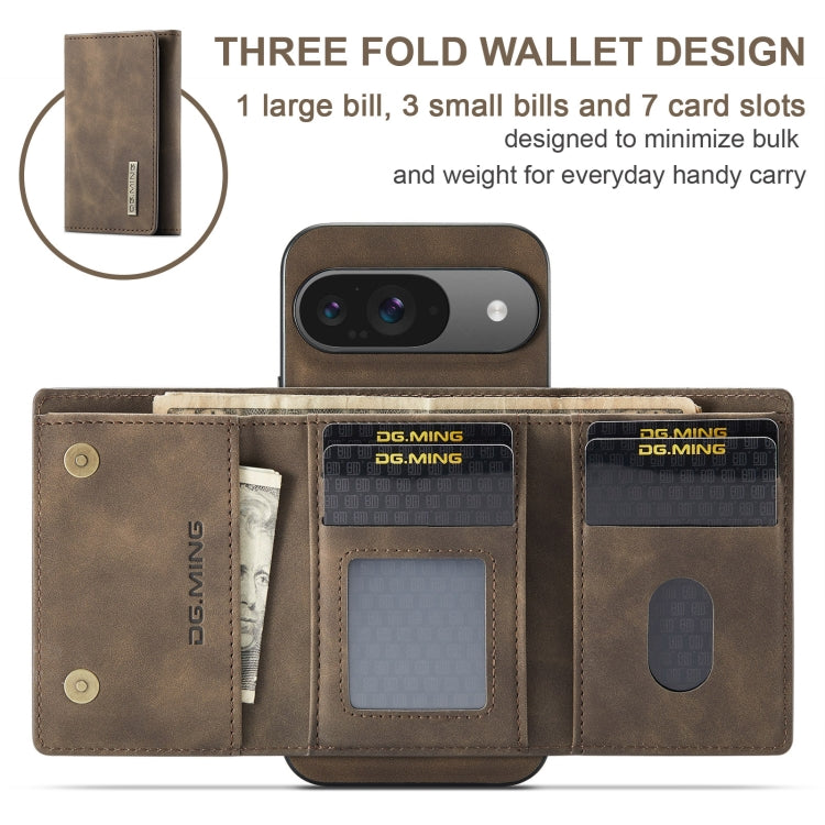 For Google Pixel 9 / 9 Pro DG.MING M1 Series 3-Fold Multi Card Wallet + Magnetic Phone Case(Coffee) by DG.MING