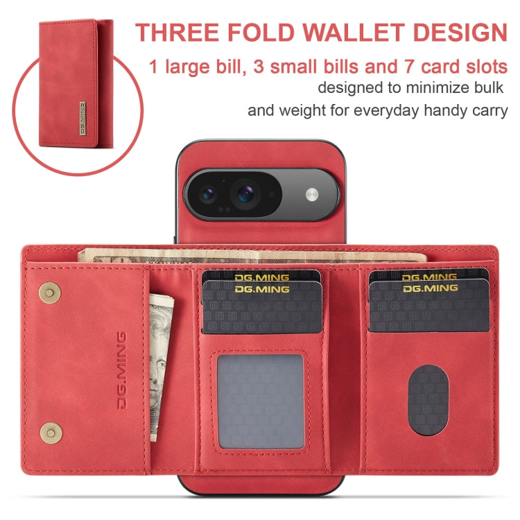 For Google Pixel 9 / 9 Pro DG.MING M1 Series 3-Fold Multi Card Wallet + Magnetic Phone Case(Red) by DG.MING