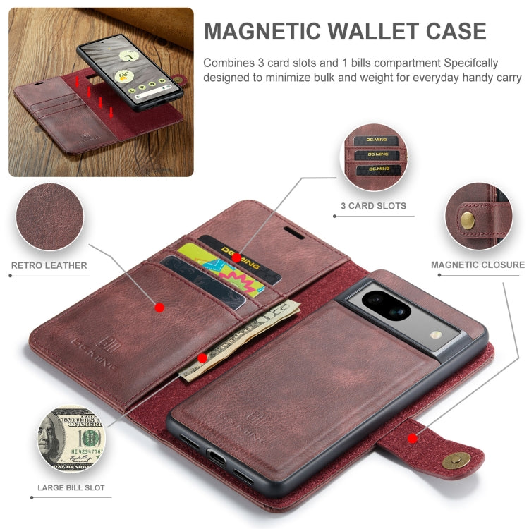 For Google Pixel 8A DG.MING Crazy Horse Texture Detachable Magnetic Leather Phone Case(Red) by DG.MING