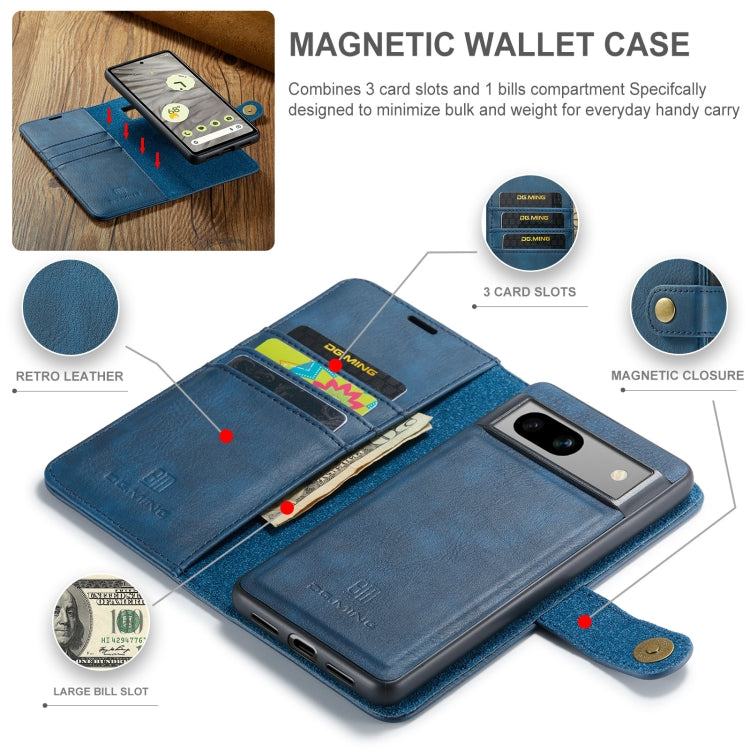 For Google Pixel 8A DG.MING Crazy Horse Texture Detachable Magnetic Leather Phone Case(Blue) by DG.MING