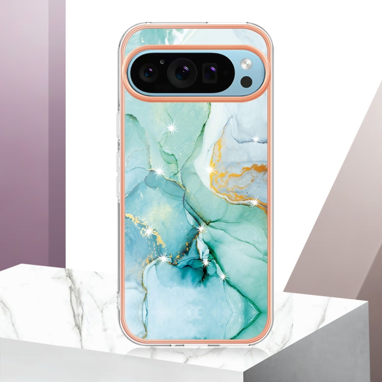 For Google Pixel 9 / 9 Pro Electroplating Marble Dual-side IMD Phone Case(Green 003) - Google Cases by buy2fix | Online Shopping UK | buy2fix