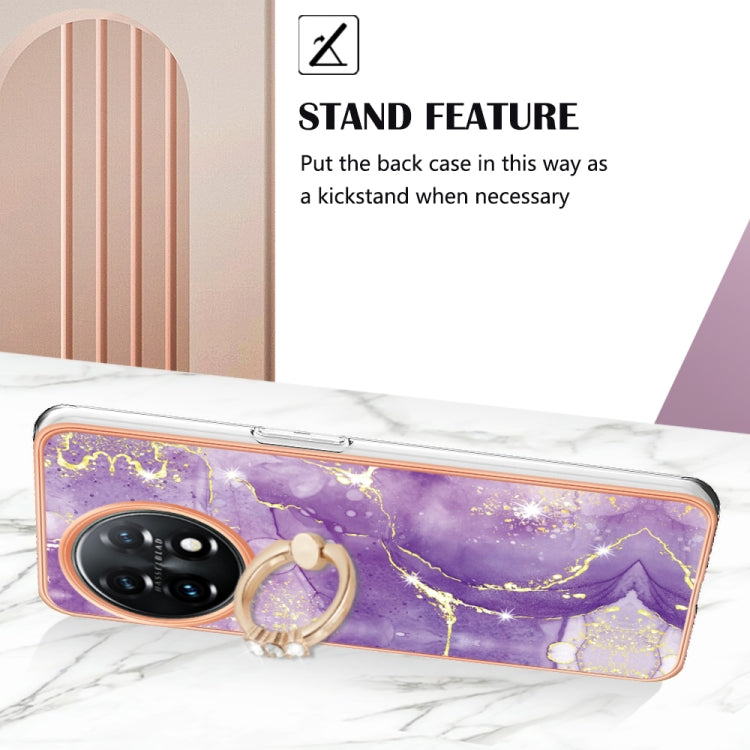 For OnePlus 11 Electroplating Marble IMD TPU Phone Case with Ring Holder(Purple 002) by buy2fix