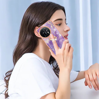 For OnePlus 11 Electroplating Marble IMD TPU Phone Case with Ring Holder(Purple 002) by buy2fix