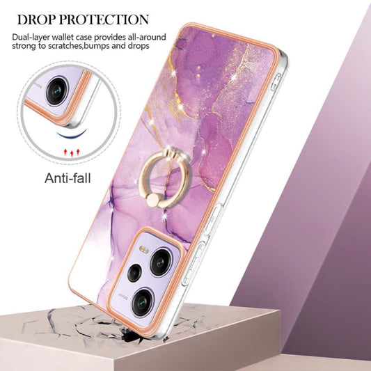 For Xiaomi Redmi Note 12 Pro 5G Global Electroplating Marble IMD TPU Phone Case with Ring Holder(Purple 001) by buy2fix