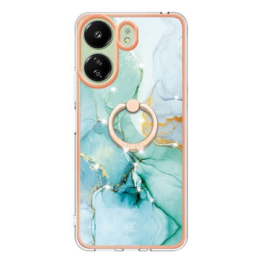 For Xiaomi Redmi 13C 4G Electroplating Marble IMD TPU Phone Case with Ring Holder(Green 003) by buy2fix