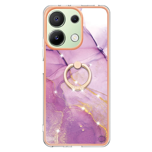 For Xiaomi Redmi Note 13 4G Global Electroplating Marble IMD TPU Phone Case with Ring Holder(Purple 001) by buy2fix