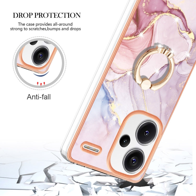 For Xiaomi Redmi Note 13 Pro+ 5G Electroplating Marble IMD TPU Phone Case with Ring Holder(Rose Gold 005) - Note 13 Pro+ Cases by buy2fix | Online Shopping UK | buy2fix