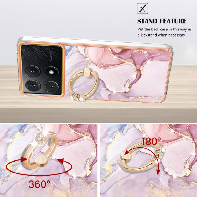 For Xiaomi Poco X6 Pro / Redmi K70E Electroplating Marble IMD TPU Phone Case with Ring Holder(Rose Gold 005) - K70E Cases by buy2fix | Online Shopping UK | buy2fix