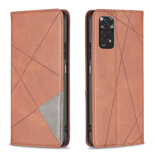 For Xiaomi Redmi Note 12S 4G / Note 11  Rhombus Texture Magnetic Leather Phone Case(Brown) - Xiaomi Cases by buy2fix | Online Shopping UK | buy2fix