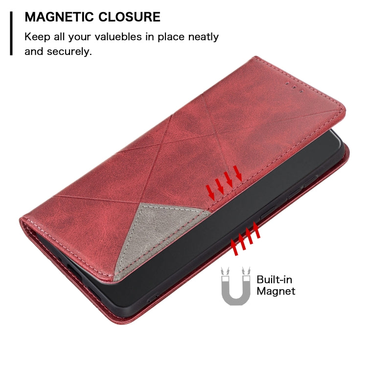 For Xiaomi Poco F5 5G / Redmi Note 12 Turbo Rhombus Texture Magnetic Leather Phone Case(Red) - Xiaomi Cases by buy2fix | Online Shopping UK | buy2fix