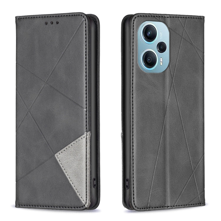 For Xiaomi Poco F5 5G / Redmi Note 12 Turbo Rhombus Texture Magnetic Leather Phone Case(Black) - Xiaomi Cases by buy2fix | Online Shopping UK | buy2fix