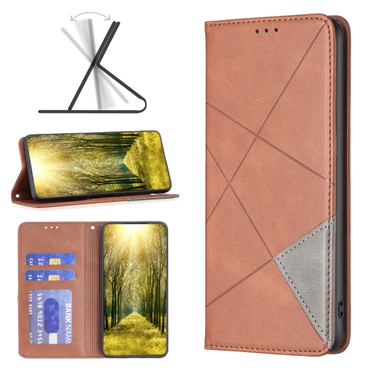 For Xiaomi Redmi 12 4G Rhombus Texture Magnetic Leather Phone Case(Brown) - Xiaomi Cases by buy2fix | Online Shopping UK | buy2fix