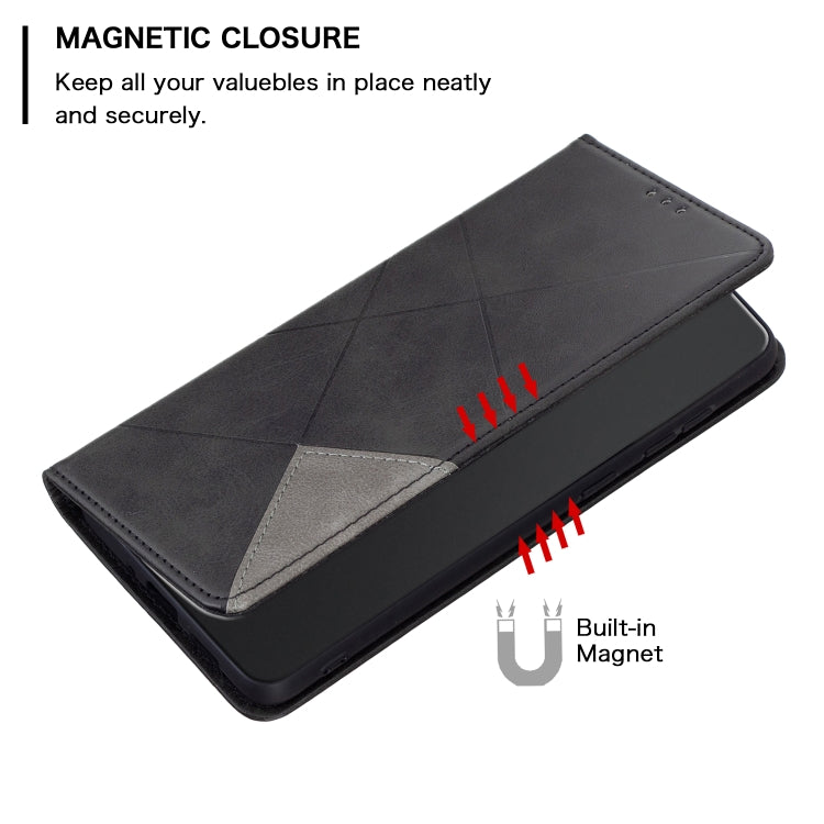 For Xiaomi Redmi 12 4G Rhombus Texture Magnetic Leather Phone Case(Black) - Xiaomi Cases by buy2fix | Online Shopping UK | buy2fix