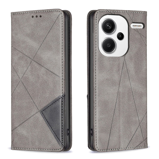 For Xiaomi Redmi Note 13 Pro+ 5G Rhombus Texture Magnetic Leather Phone Case(Grey) - Xiaomi Cases by buy2fix | Online Shopping UK | buy2fix