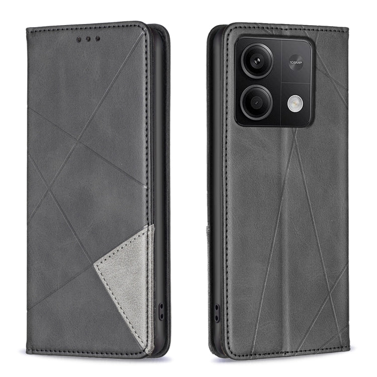 For Xiaomi Redmi Note 13 Rhombus Texture Magnetic Leather Phone Case(Black) - Xiaomi Cases by buy2fix | Online Shopping UK | buy2fix