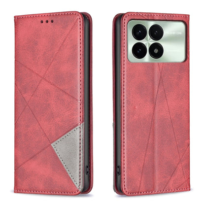 For Xiaomi Redmi K70E Rhombus Texture Magnetic Leather Phone Case(Red) - K70E Cases by buy2fix | Online Shopping UK | buy2fix