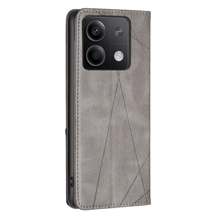 For Xiaomi Redmi Note 13 4G Global Rhombus Texture Magnetic Leather Phone Case(Grey) - Note 13 Cases by buy2fix | Online Shopping UK | buy2fix