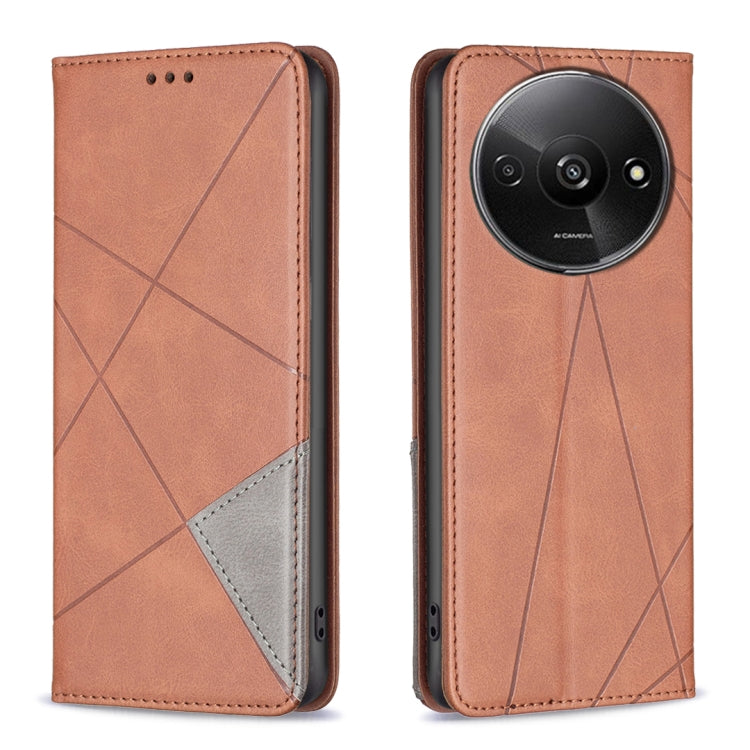 For Xiaomi Redmi A3 Rhombus Texture Magnetic Leather Phone Case(Brown) by buy2fix