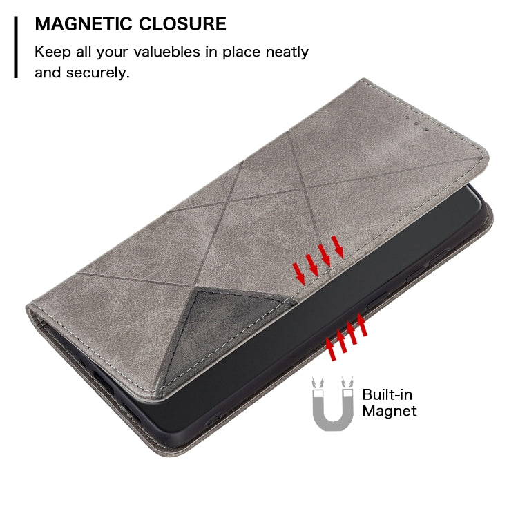 For Xiaomi Poco M6 Pro 4G Rhombus Texture Magnetic Leather Phone Case(Grey) - Xiaomi Cases by buy2fix | Online Shopping UK | buy2fix