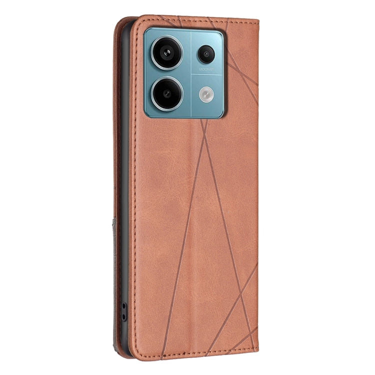 For Xiaomi Poco M6 Pro 4G Rhombus Texture Magnetic Leather Phone Case(Brown) - Xiaomi Cases by buy2fix | Online Shopping UK | buy2fix