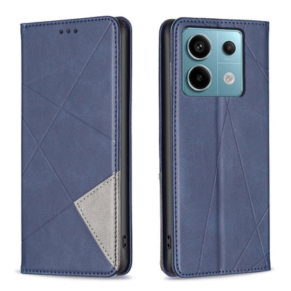 For Xiaomi Poco M6 Pro 4G Rhombus Texture Magnetic Leather Phone Case(Blue) - Xiaomi Cases by buy2fix | Online Shopping UK | buy2fix