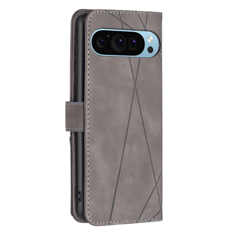 For Google Pixel 9 Pro Magnetic Buckle Rhombus Texture Leather Phone Case(Grey) - Google Cases by buy2fix | Online Shopping UK | buy2fix