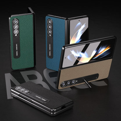 For Samsung Galaxy Z Fold3 5G Integrated Genuine Leather Litchi Texture Phone Case with Holder(Black) - Galaxy Phone Cases by buy2fix | Online Shopping UK | buy2fix